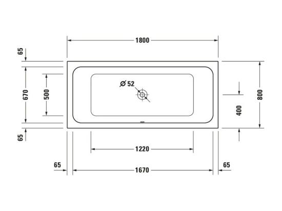 Vente Unique Baignoire Droite 180x80 DURAVIT D-Code Bonde Au Centre