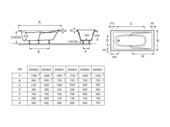 Vente Unique Baignoire Droite JACOB DELAFON Corvette Confort Acrylique Renforcé 170 X 75