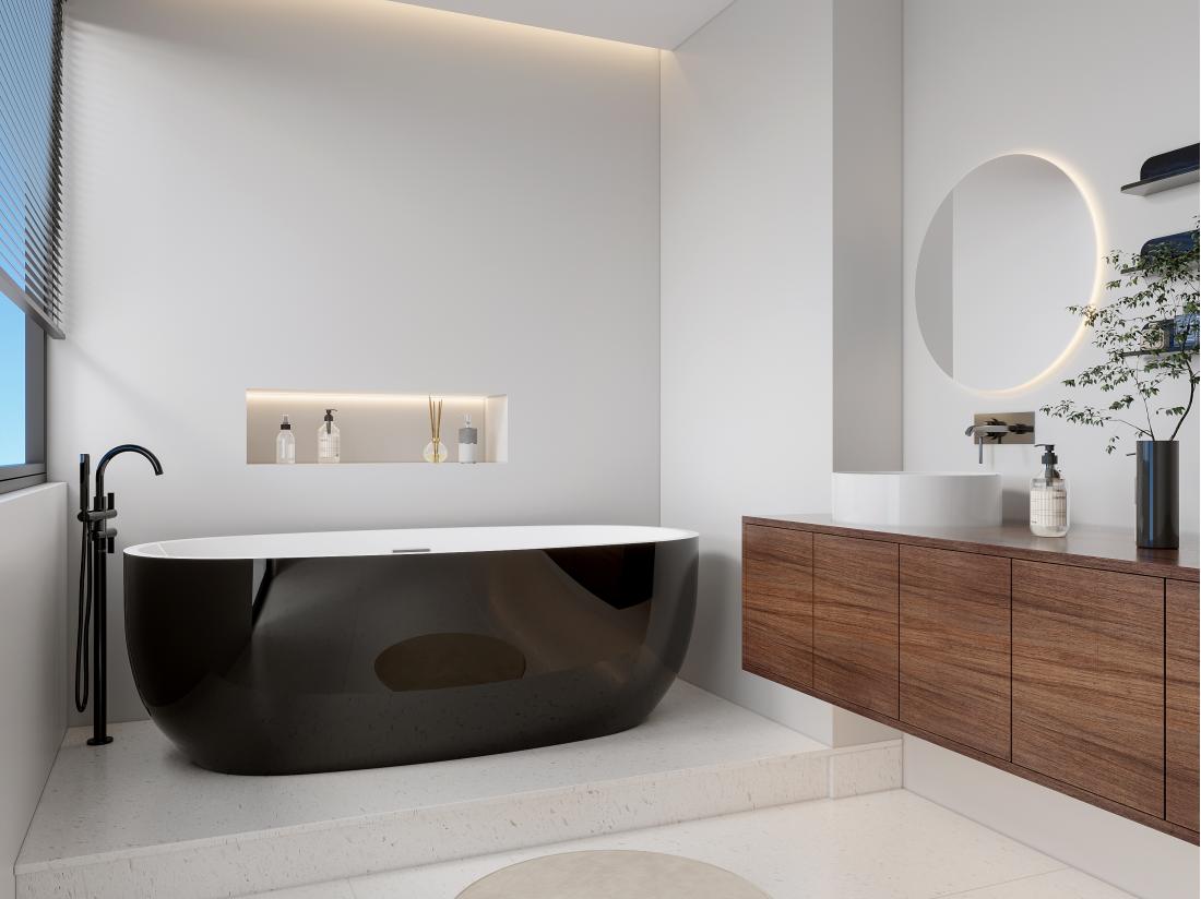 vente unique Baignoire îlot - 238L - 170 x 80 x 58 cm - Noire - Acrylique - NICA