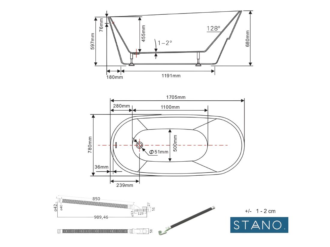 Vente Unique Baignoire îlot Design Ovale ATLANTA Blanche 170 Cm