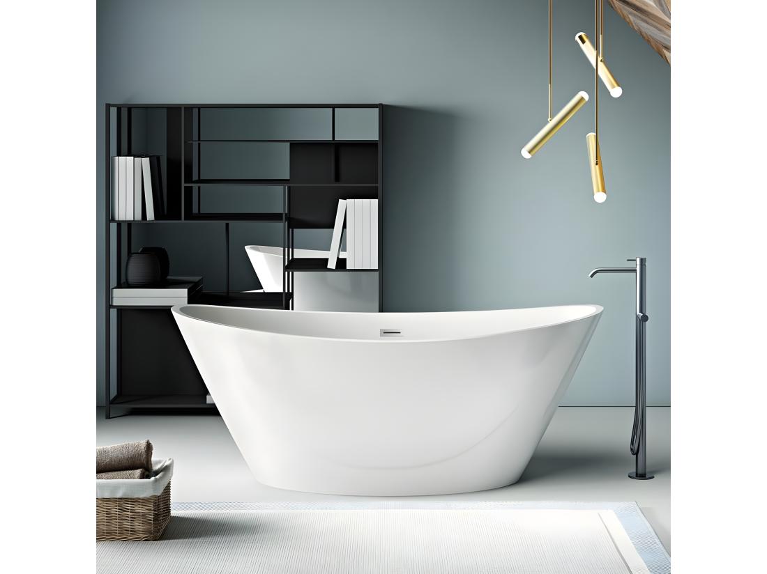Vente Unique Baignoire îlot Design Ovale BRIGHTON Blanche 157 Cm