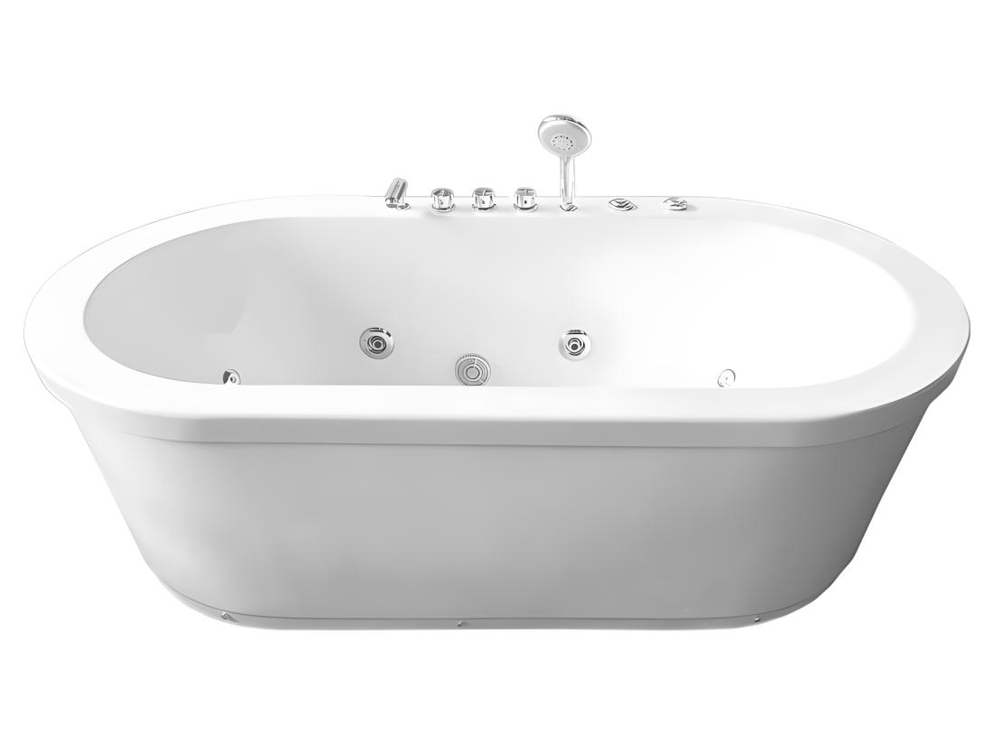 vente unique Baignoire ilôt hydromassage ovale blanche 185 x 95cm 10 jets – Perlie