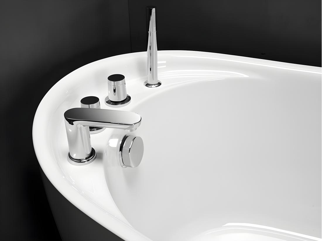 Vente Unique Baignoire îlot NATALIA Avec Robinetterie - 220L - L150 X P75 X H70cm - Blanche