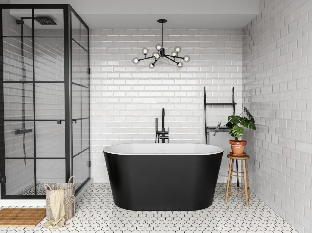 vente unique Baignoire îlot ovale - 180L - 130 x 71 x 58 cm - Noire - Acrylique - APOGON