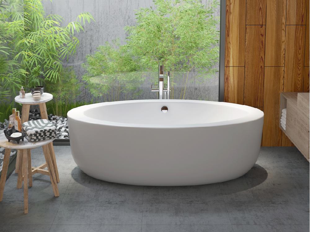 vente unique Baignoire îlot ovale - 251 L - 185 x 90 x 58 cm - Blanche - Acrylique - MARMATI
