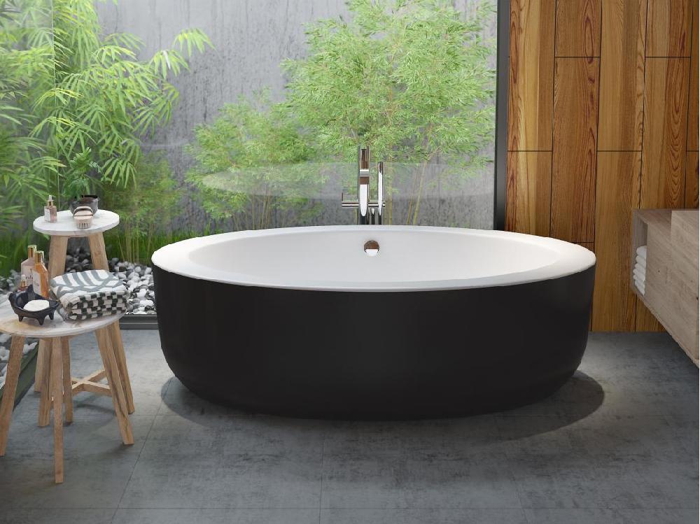 vente unique Baignoire îlot ovale - 251 L - 185 x 90 x 58 cm - Noire - Acrylique - MARMATI