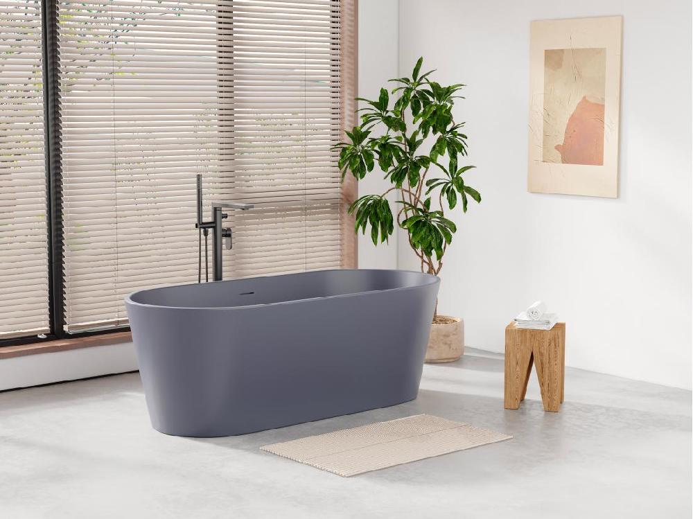 vente unique Baignoire îlot ovale - 255L - 159 x 74 x 56 cm - Bleu mat - Acrylique - LUZECA