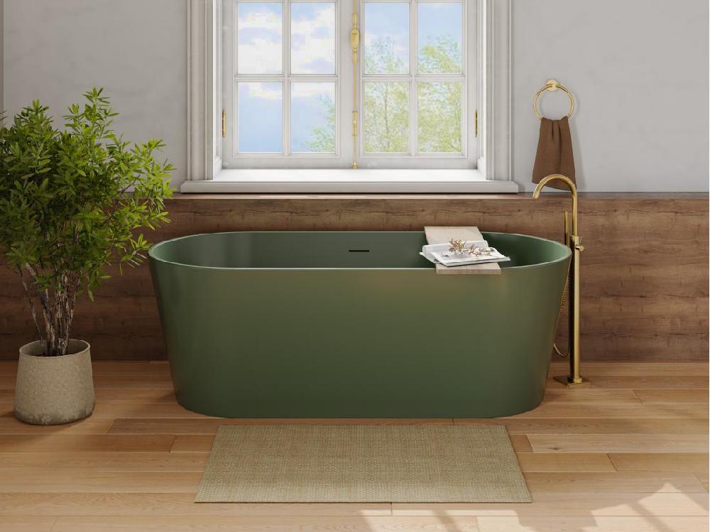 vente unique Baignoire îlot ovale - 255L - 159 x 74 x 56 cm - Kaki mat - Acrylique - LUZECA