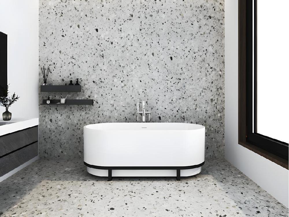 Vente Unique Baignoire îlot Ovale Avec Décor Métal - 230 L - 160 X 74 X 60 Cm - Blanche - Acrylique - PLECO