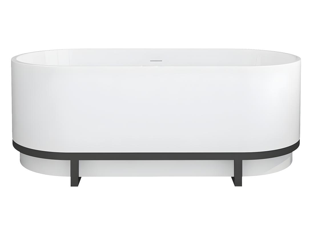 Vente Unique Baignoire îlot Ovale Avec Décor Métal - 230 L - 160 X 74 X 60 Cm - Blanche - Acrylique - PLECO