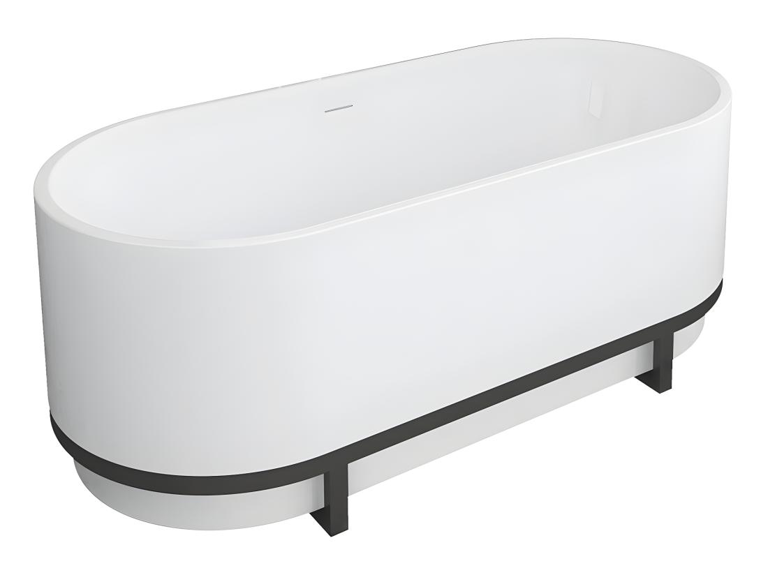 Vente Unique Baignoire îlot Ovale Avec Décor Métal - 230 L - 160 X 74 X 60 Cm - Blanche - Acrylique - PLECO