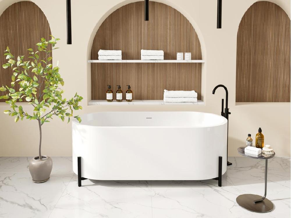 vente unique Baignoire îlot ovale blanche avec pieds noirs - 160 x 73 5 x 59 cm - ALONSA