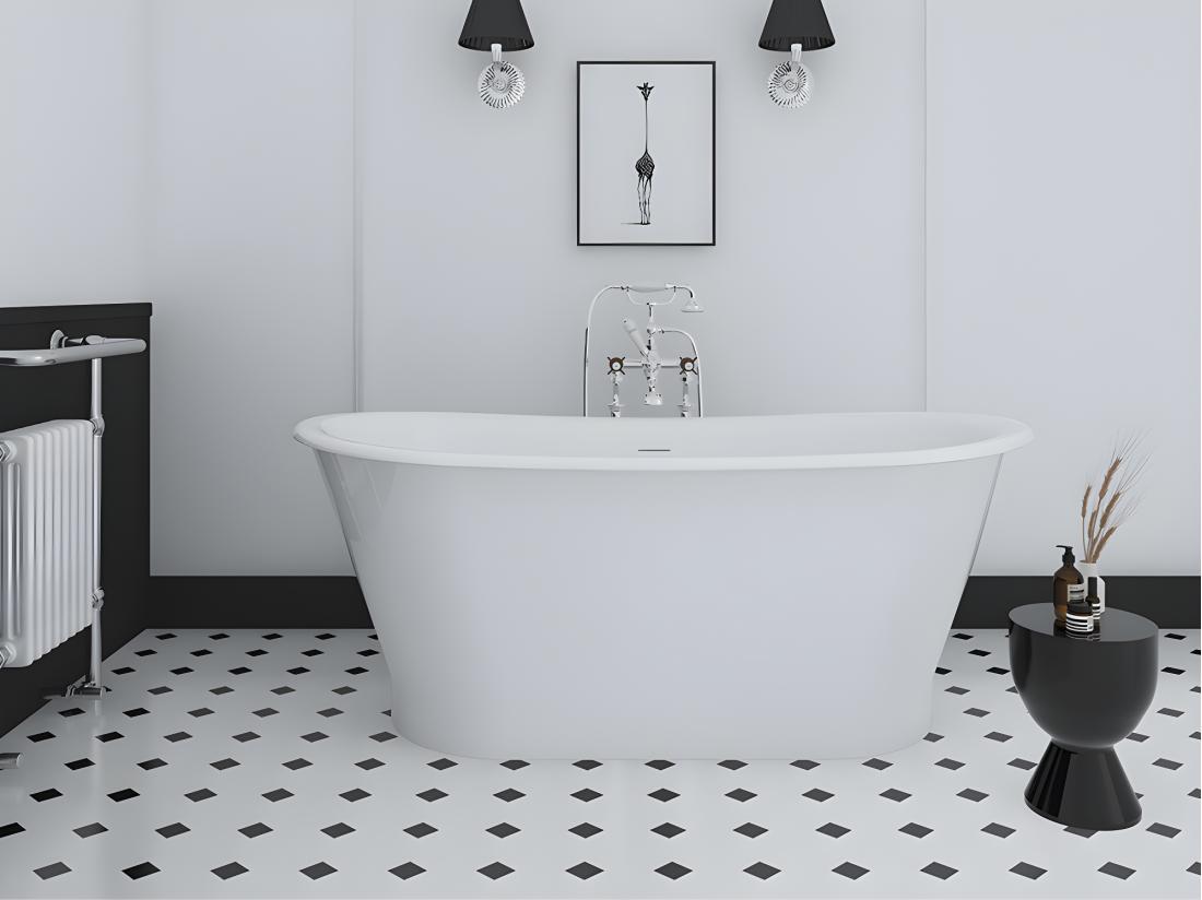 Vente Unique Baignoire îlot Ovale - Style Retro - 180 L - 150 X 74 X 63 Cm - Blanche - Acrylique - PELMATO