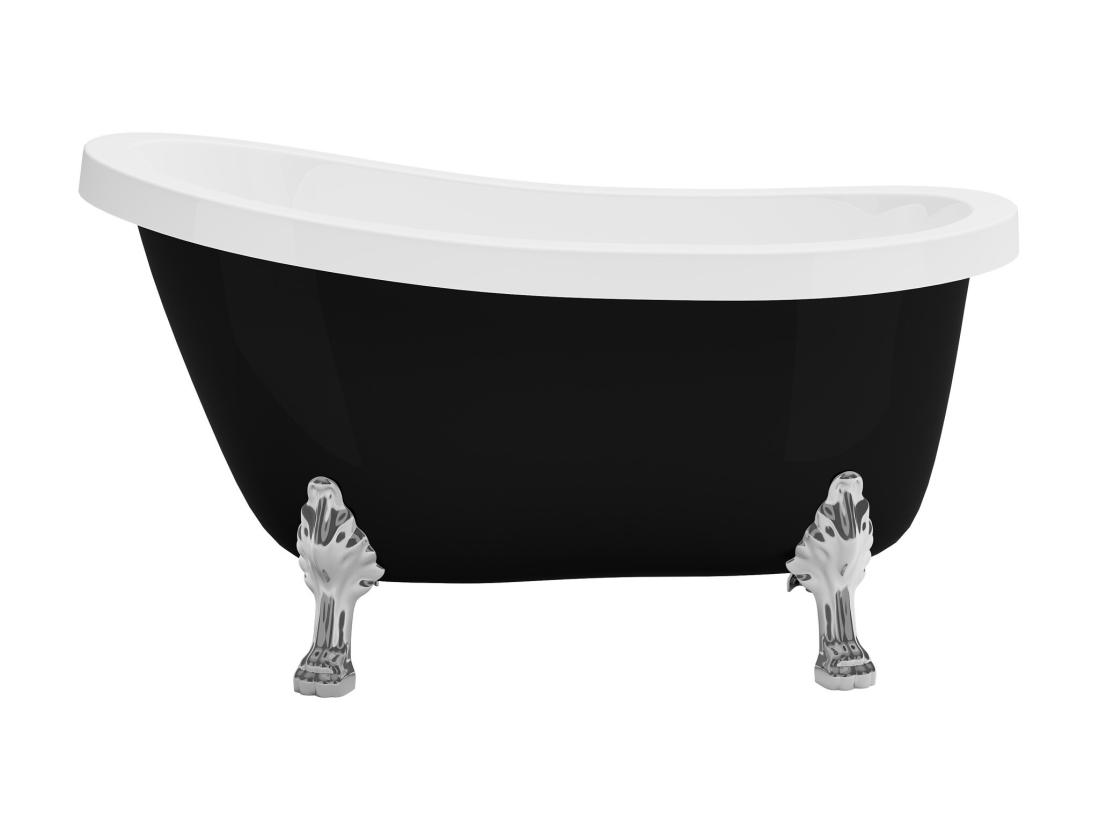 Vente Unique Baignoire îlot Rétro Avec Pieds De Lion Argentés - 200 L - 145 X 74 X 77 Cm - Noir Mat - NISOS II