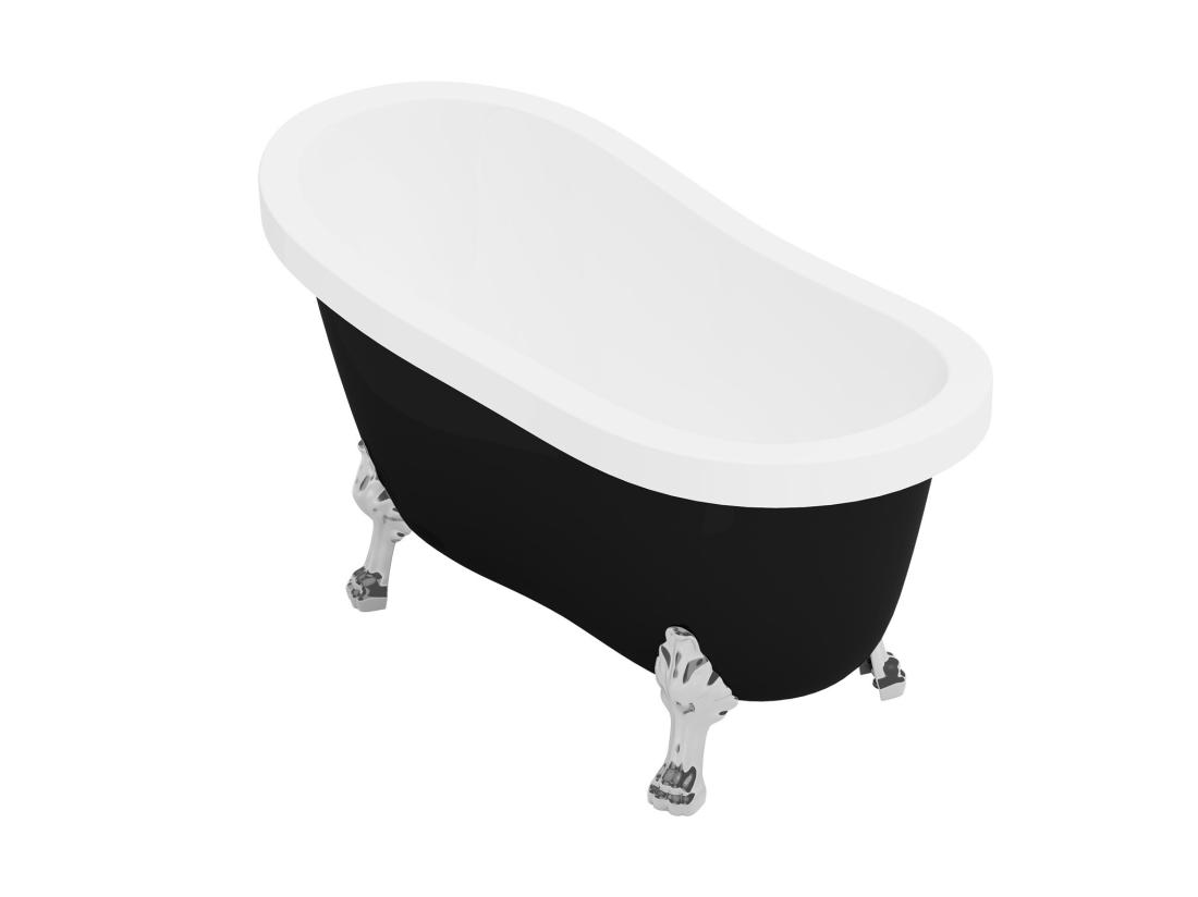Vente Unique Baignoire îlot Rétro Avec Pieds De Lion Argentés - 200 L - 145 X 74 X 77 Cm - Noir Mat - NISOS II