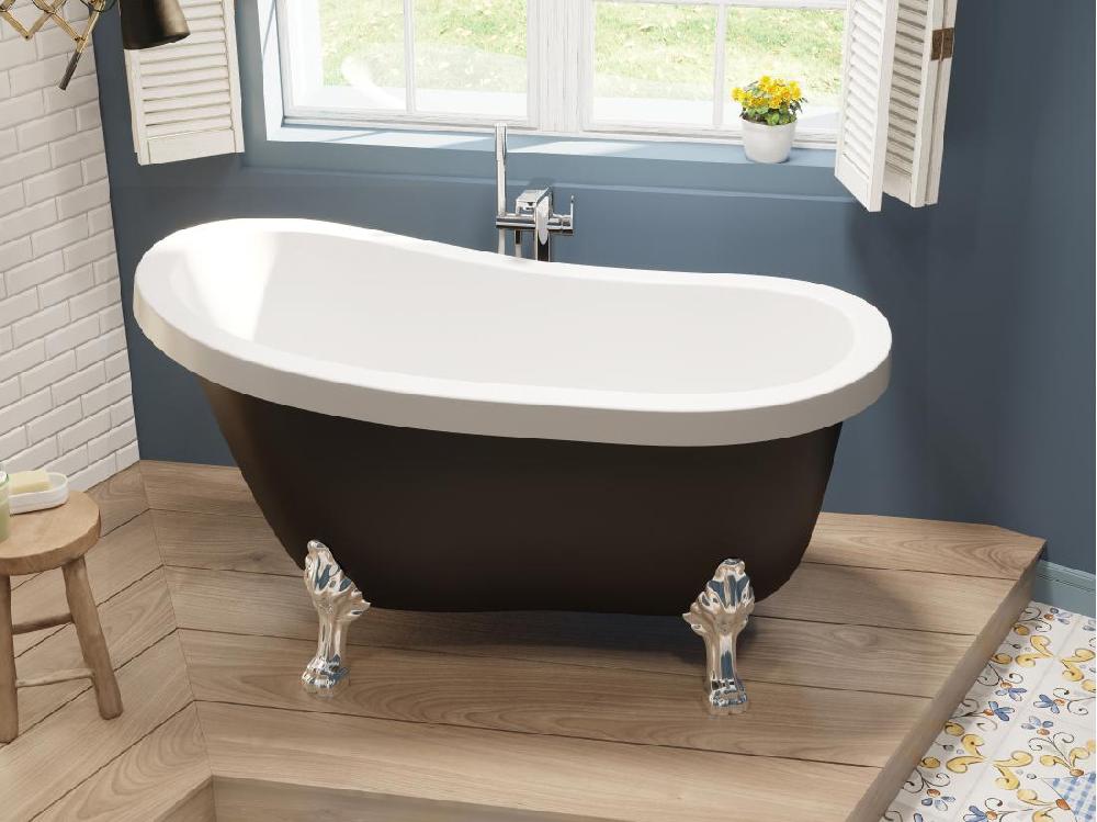 vente unique Baignoire îlot rétro avec pieds de lion argentés - 200 L - 145 x 74 x 77 cm - Noir mat - NISOS II