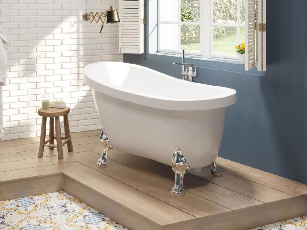 vente unique Baignoire îlot rétro avec pieds de lion argentés - 200 L - 145 x 74 x 77 cm - Blanche - NISOS II