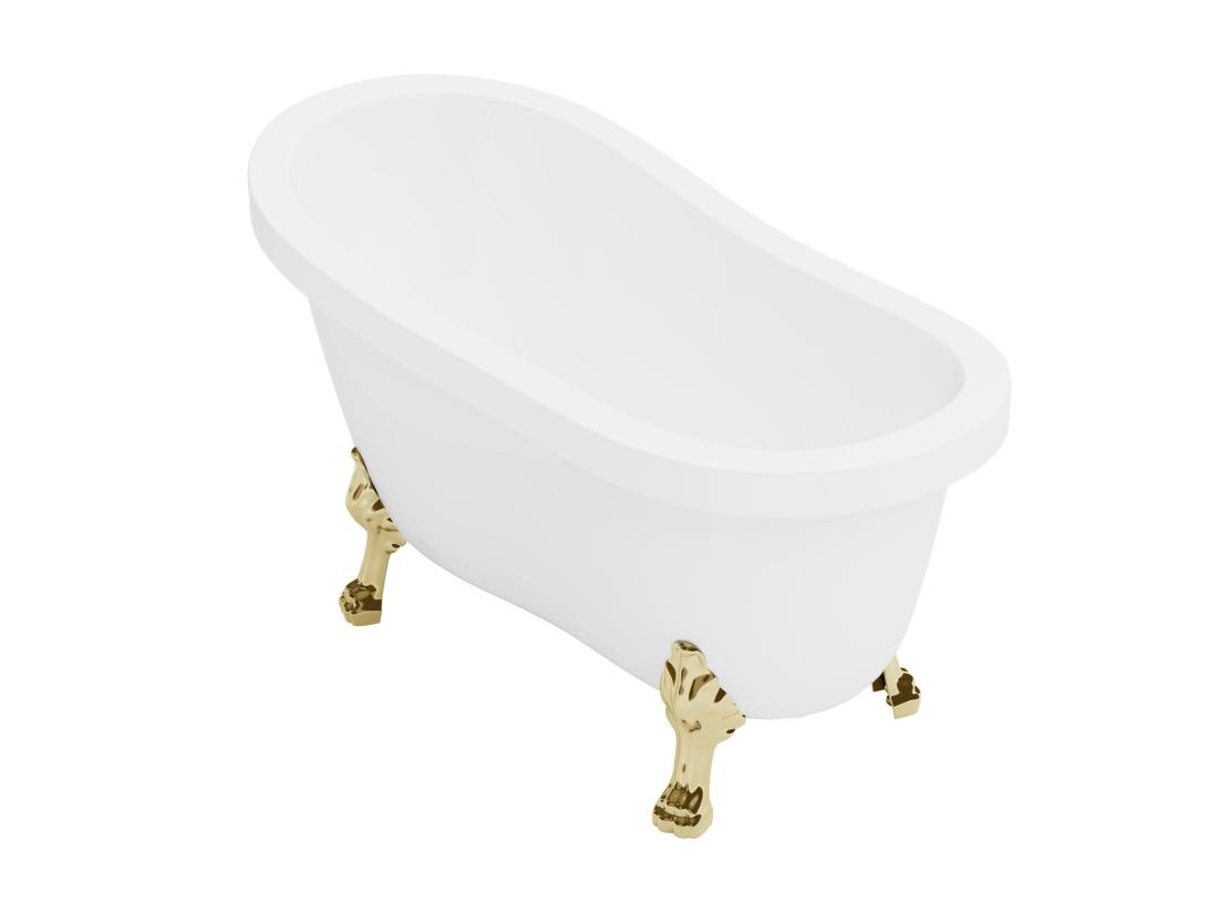 Vente Unique Baignoire îlot Rétro Avec Pieds De Lion Dorés - 200 L - 145 X 74 X 77 Cm - Blanche - NISOS II