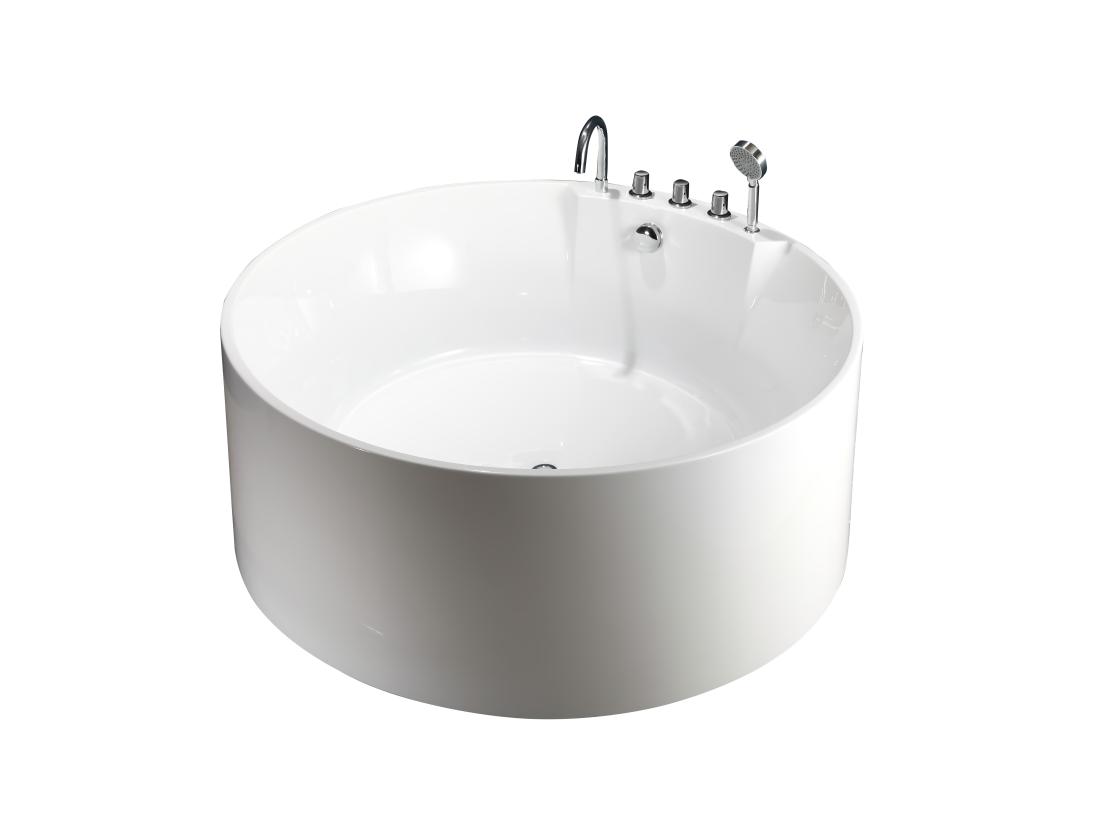 Vente Unique Baignoire îlot Ronde LINDA Avec Robinetterie - 373 L - 150*150*58cm - Blanche