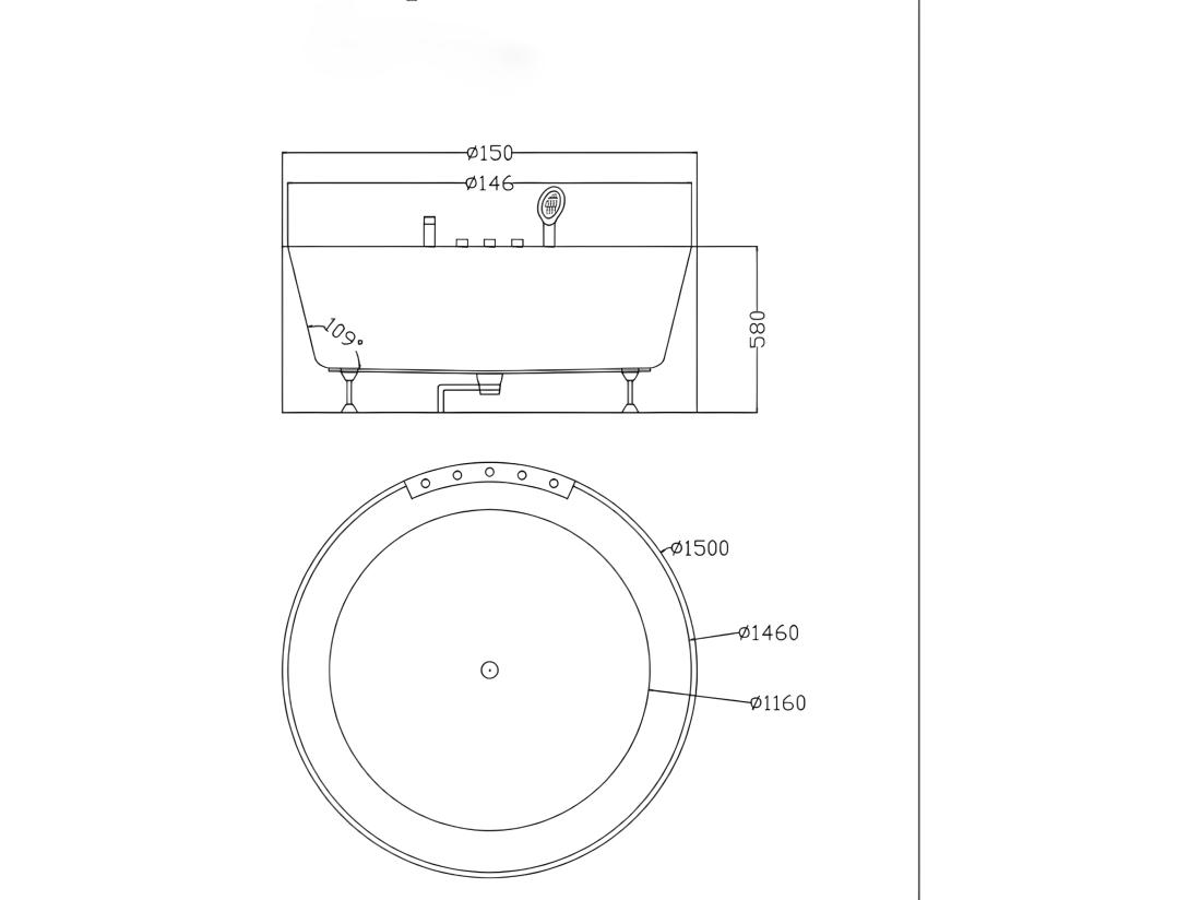 Vente Unique Baignoire îlot Ronde LINDA Avec Robinetterie - 373 L - 150*150*58cm - Blanche
