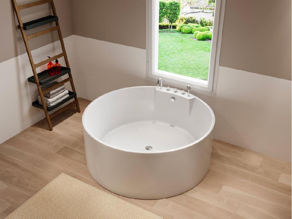 vente unique Baignoire îlot ronde LINDA avec robinetterie - 373 L - 150*150*58cm - Blanche