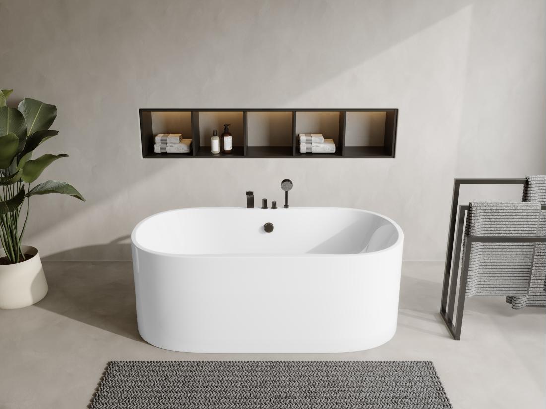 vente unique Baignoire îlot STEPONA avec robinetterie - 195 L - 150*75*58 cm - Blanche