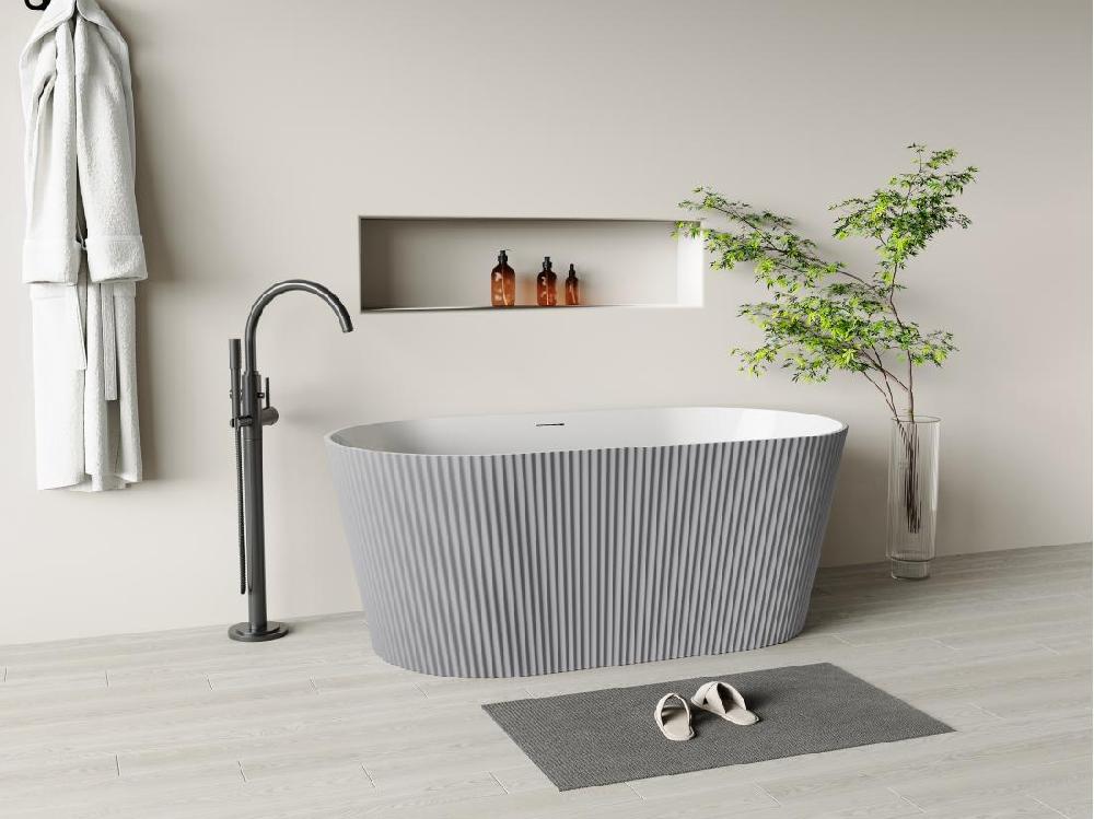 vente unique Baignoire îlot striée - 255 L - 149 x 73 x 58 cm - Gris mat - Acrylique - COBIANA