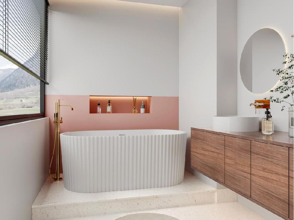 Vente Unique Baignoire îlot Striée En Acrylique - Blanc Brillant - 230L - 170 X 80 X 58 Cm - ALIENA