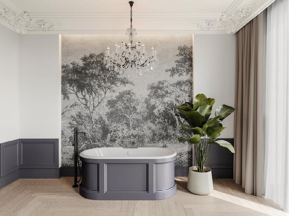 vente unique Baignoire îlot style campagne chic - Gris mat - 161L - 152 x 74 x 60 cm - CAVASO