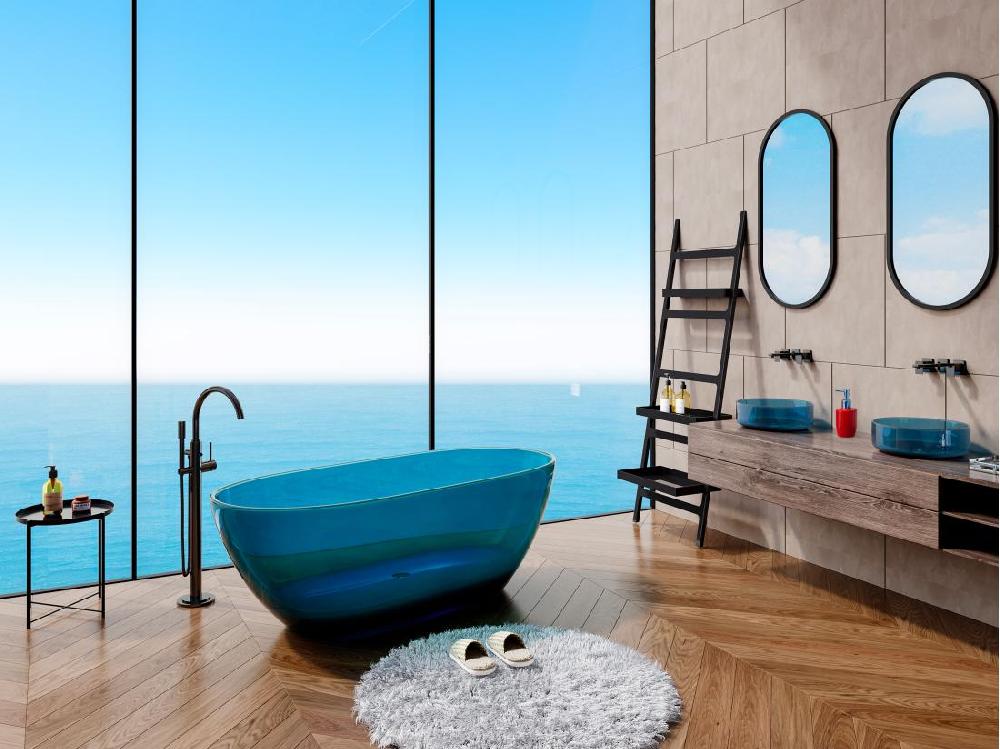 vente unique Baignoire îlot translucide - 292L - 160 x 72 x 56 cm - Bleu - Résine - SPAVO