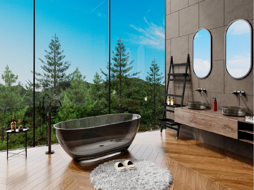 vente unique Baignoire îlot translucide - 292L - 160 x 72 x 56 cm - Gris - Résine - SPAVO