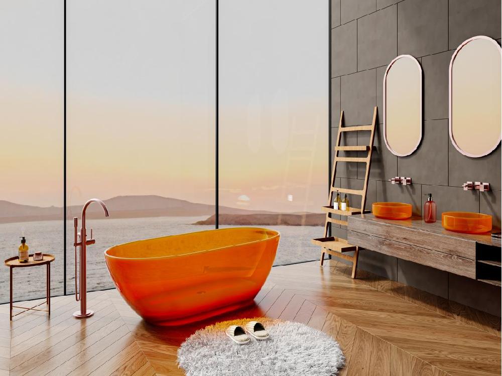 vente unique Baignoire îlot translucide - 292L - 160 x 72 x 56 cm - Orange - Résine - SPAVO
