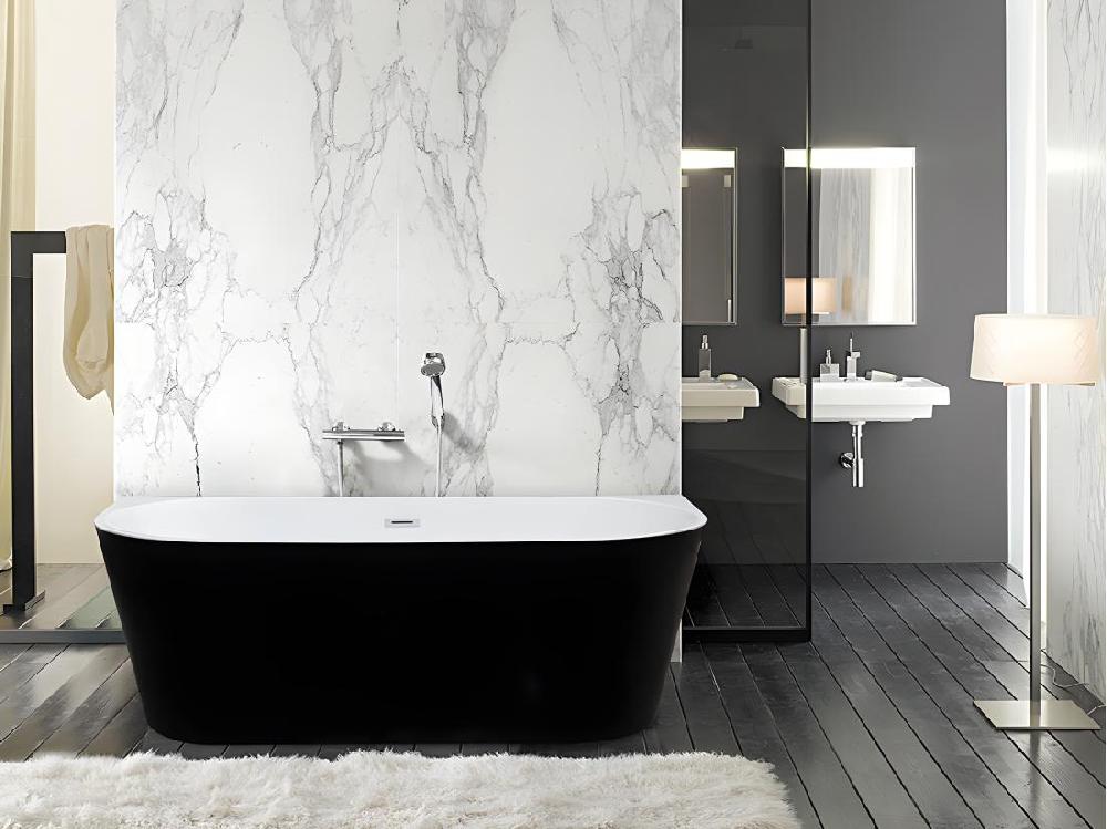 vente unique Baignoire semi îlot - 245L - 170 x 75 x 58 cm - Noir brillant - Acrylique - DIVINA