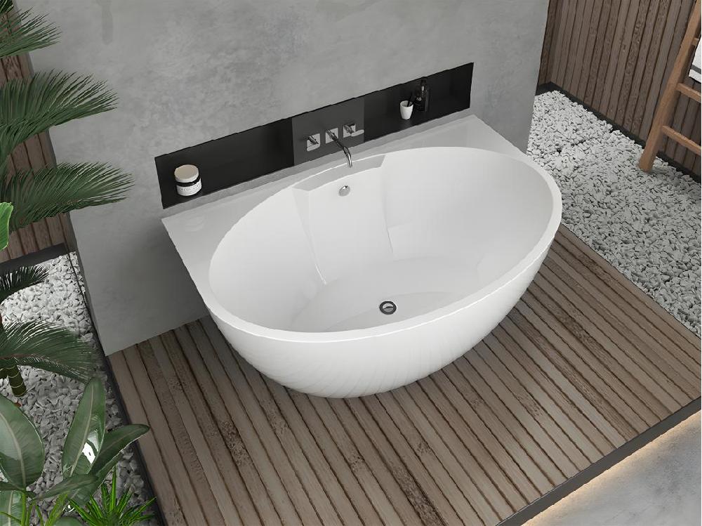 Vente Unique Baignoire Semi-îlot Ovale - 197 L - 151 X 94 X 60 Cm - Blanche - Acrylique - PAGRUS