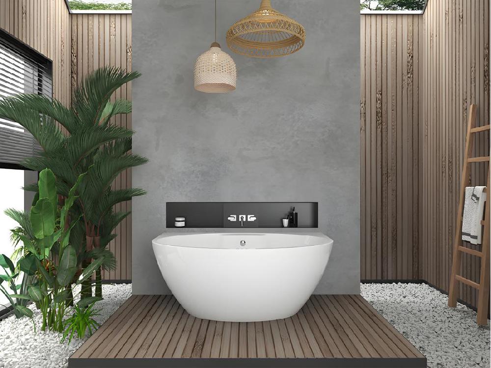vente unique Baignoire semi-îlot ovale - 197 L - 151 x 94 x 60 cm - Blanche - Acrylique - PAGRUS