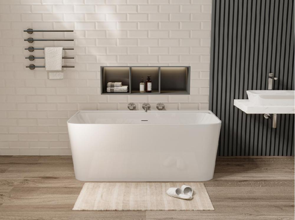 vente unique Baignoire semi-îlot rectangulaire - 216L - 150 x 75 x 60 cm - Blanc brillant - Acrylique - ATESA