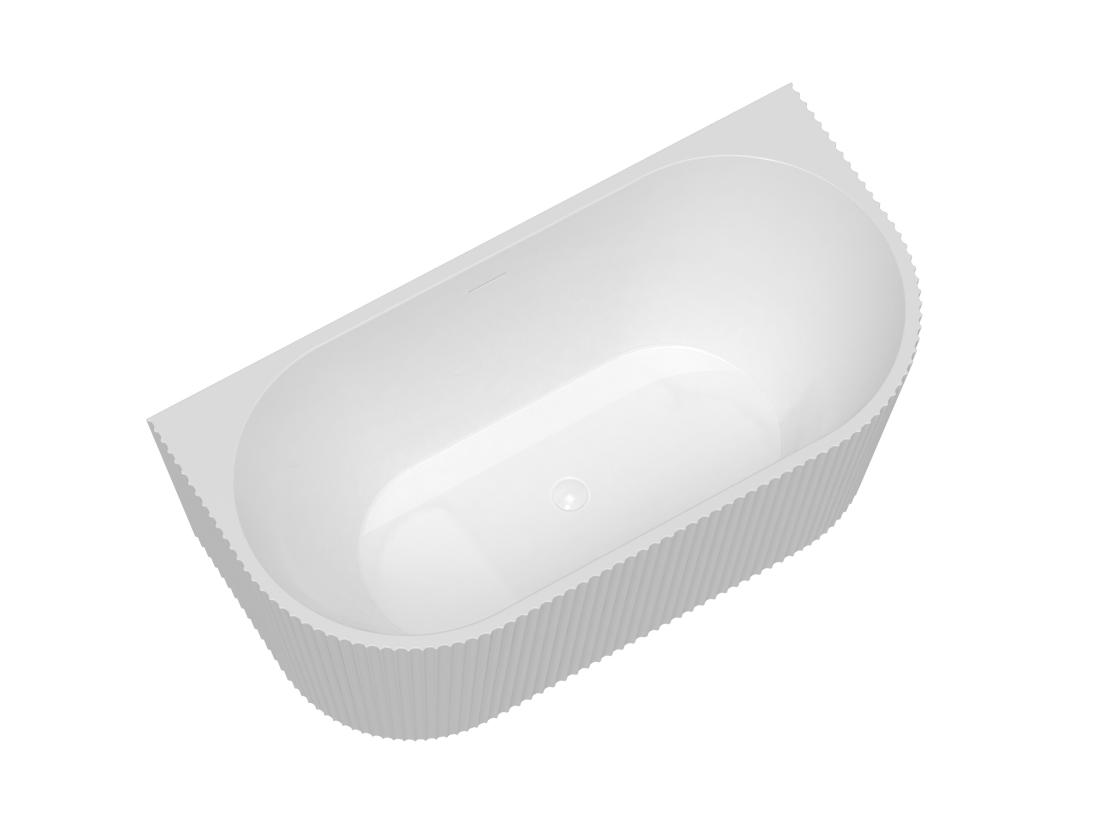 Vente Unique Baignoire Semi îlot Striée - 206 L - 149 X 75 X 58 Cm - Blanc Brillant - Acrylique - ZELINA