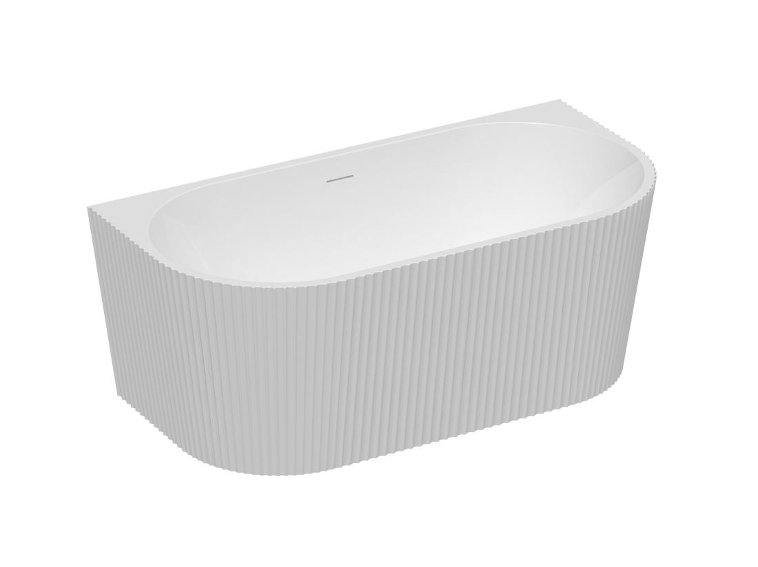 Vente Unique Baignoire Semi îlot Striée - 206 L - 149 X 75 X 58 Cm - Blanc Brillant - Acrylique - ZELINA