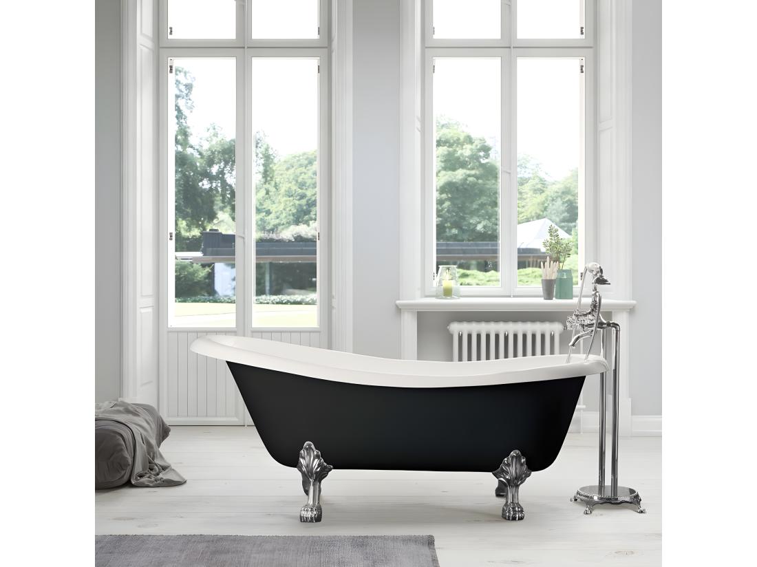 Vente Unique Baignoire Sur Pieds En Fonte LIVINGSTON Noire 170 Cm Pieds Chromés