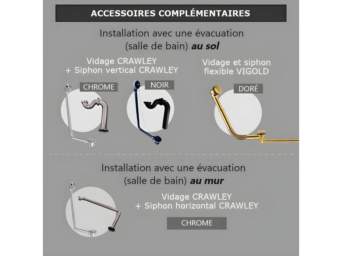 vente unique Baignoire sur pieds en fonte LIVINGSTON Noire 170 cm Pieds chromés