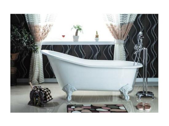 Vente Unique Baignoire Sur Pieds En Fonte Petite Taille ASHFORD Blanche 138 Cm Pieds Chromés