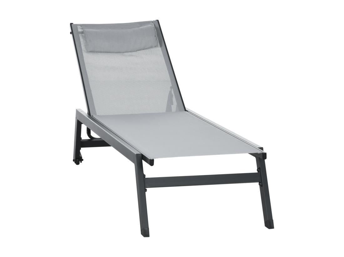 Vente Unique Bain De Soleil Transat Inclinable 5 Positions - Tétière 2 Roulettes - Alu. Textilène Gris