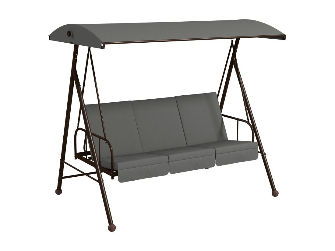 Vente Unique Balancelle De Jardin Convertible 3 Places Grand Confort 3 Coussins Toit Réglable Acier Polyester Gris