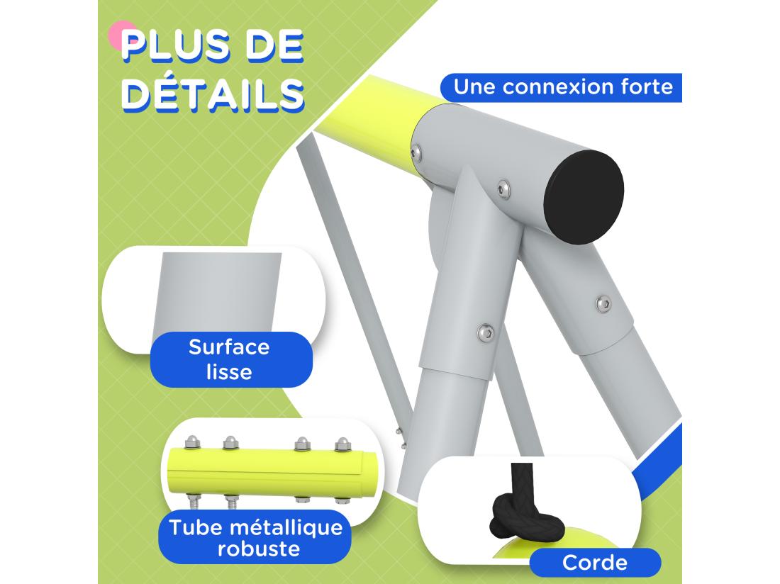 vente unique Balançoire 3 agrès portique 2 face à face et balançoire dim. 2 83L x 1 56l x 1 8H m métal époxy PE gris vert