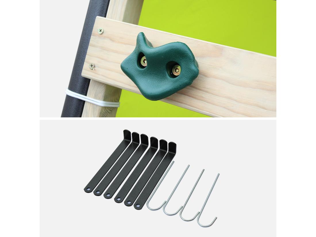 Vente Unique Balançoire 5 Agrès - Portique Avec 2 Balançoires. 1 Face à Face. 1 Toboggan. 1 Panier De Basket. 1 Mur D'escalade Et 1 Tente