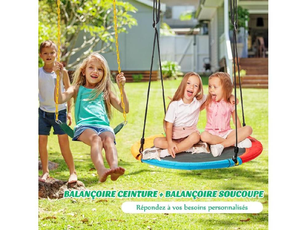 Vente Unique Balançoire Nid D'Oiseau Ø1m Et Balançoire Ceinture 1 2m Avec Cordes Réglables 2 Façons De Suspendre Charge Maximum 150kg
