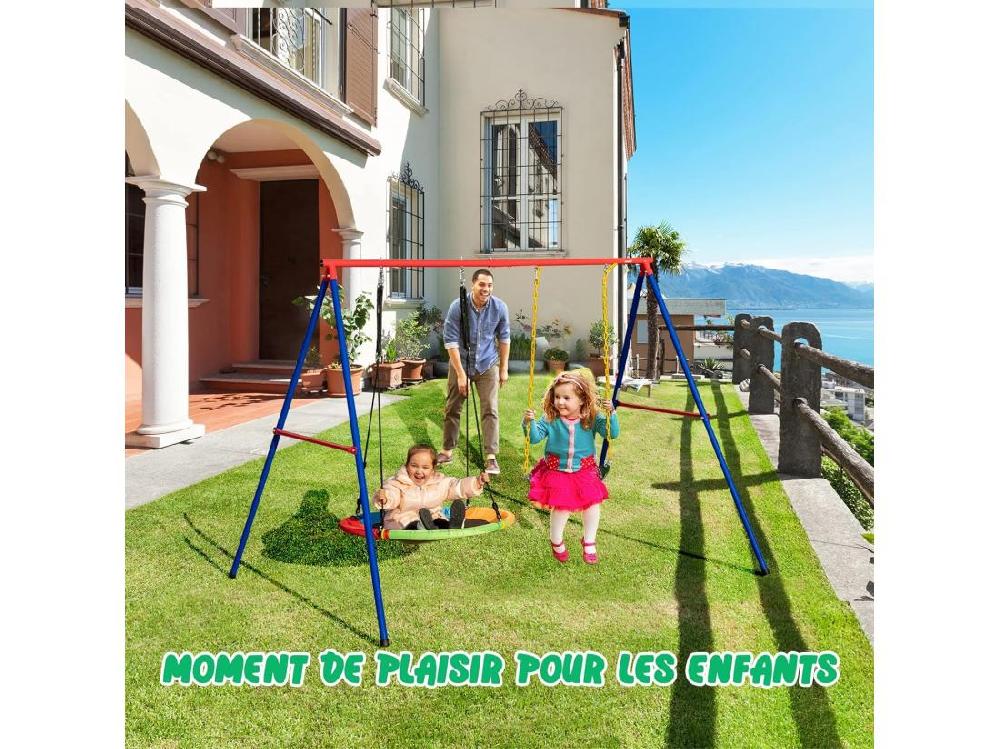 vente unique Balançoire Nid d'Oiseau Ø1m et Balançoire Ceinture 1 2m avec Cordes Réglables 2 Façons de Suspendre Charge Maximum 150kg