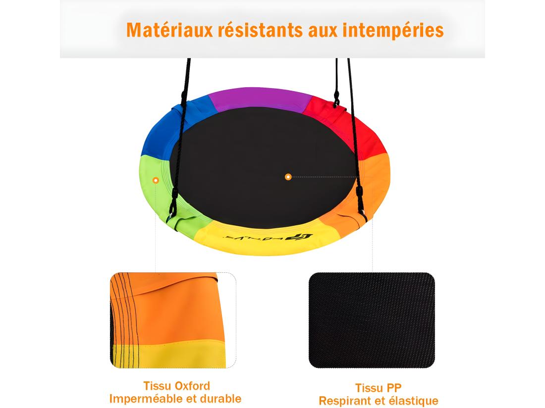 Vente Unique Balançoire Nid D’Oiseau Rond 100CM De Diamètre Pour Arbre Avec Sangle De Suspension Charge Max 150 KG Extérieur Multicolore