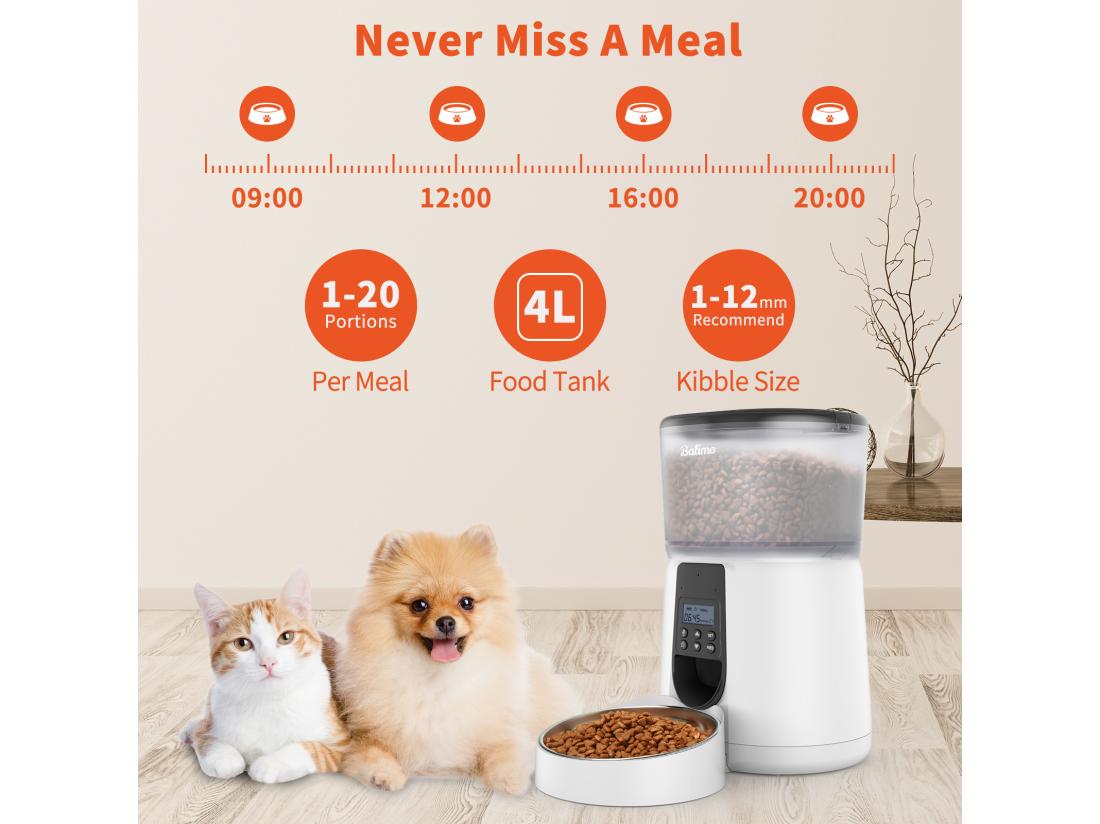 Vente Unique Balimo 4L Distributeur Croquettes Chat Automatique Bol En Acier Inoxydable Pour Animaux Domestiques Distributeur De Nourriture SèChe Pour Chats（B