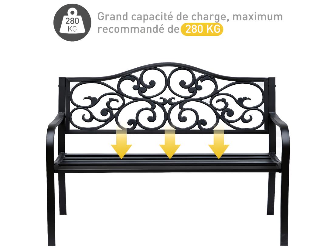 Vente Unique Banc 3 Places De Jardin Terrasse Style Cosy Chic 127L X 60l X 89H Cm Métal époxy Anticorrosion Noir